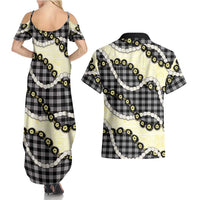 Black Palaka Hawaii Couples Matching Summer Maxi Dress and Hawaiian Shirt Kukui Nut Pikake Lei Hawaiian Tapa Pattern LT14 - Polynesian Pride