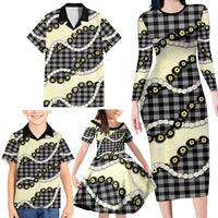 Black Palaka Hawaii Family Matching Long Sleeve Bodycon Dress and Hawaiian Shirt Kukui Nut Pikake Lei Hawaiian Tapa Pattern LT14 - Polynesian Pride