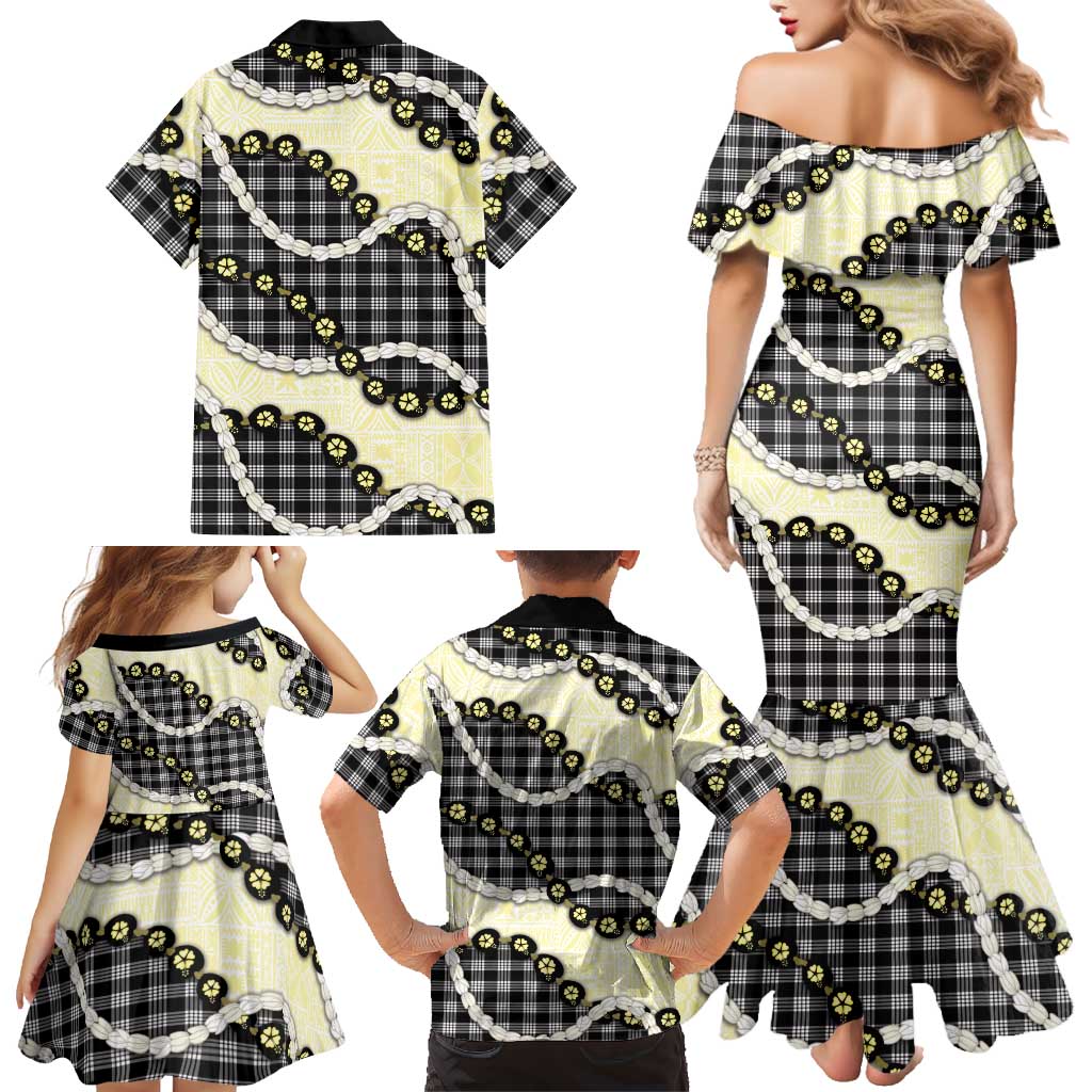 Black Palaka Hawaii Family Matching Mermaid Dress and Hawaiian Shirt Kukui Nut Pikake Lei Hawaiian Tapa Pattern LT14 - Polynesian Pride