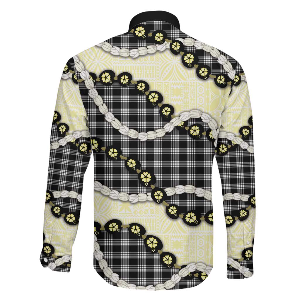Black Palaka Hawaii Family Matching Off The Shoulder Long Sleeve Dress and Hawaiian Shirt Kukui Nut Pikake Lei Hawaiian Tapa Pattern LT14 - Polynesian Pride