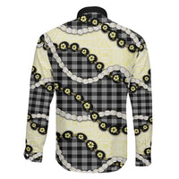 Black Palaka Hawaii Family Matching Off The Shoulder Long Sleeve Dress and Hawaiian Shirt Kukui Nut Pikake Lei Hawaiian Tapa Pattern LT14 - Polynesian Pride