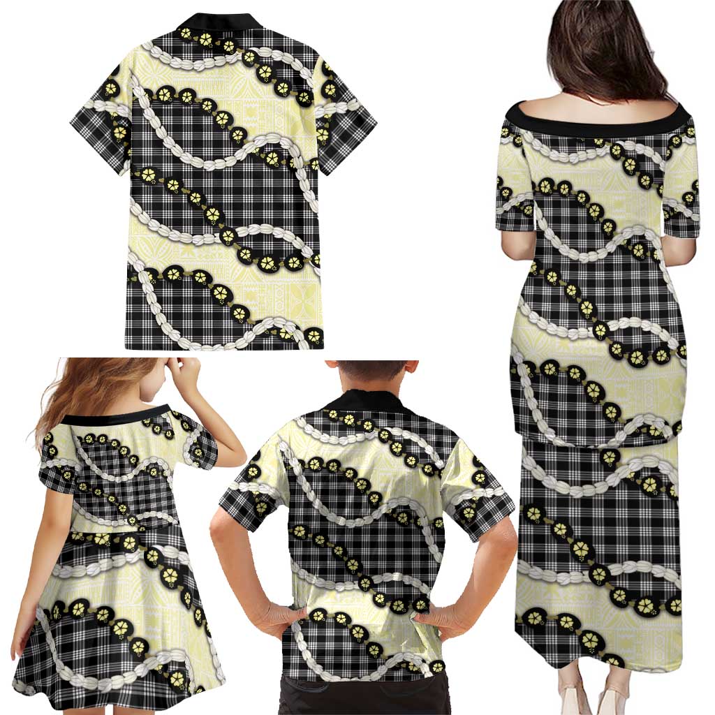 Black Palaka Hawaii Family Matching Puletasi and Hawaiian Shirt Kukui Nut Pikake Lei Hawaiian Tapa Pattern LT14 - Polynesian Pride