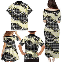 Black Palaka Hawaii Family Matching Puletasi and Hawaiian Shirt Kukui Nut Pikake Lei Hawaiian Tapa Pattern LT14 - Polynesian Pride