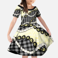 Black Palaka Hawaii Family Matching Short Sleeve Bodycon Dress and Hawaiian Shirt Kukui Nut Pikake Lei Hawaiian Tapa Pattern LT14 Daughter's Dress Black - Polynesian Pride