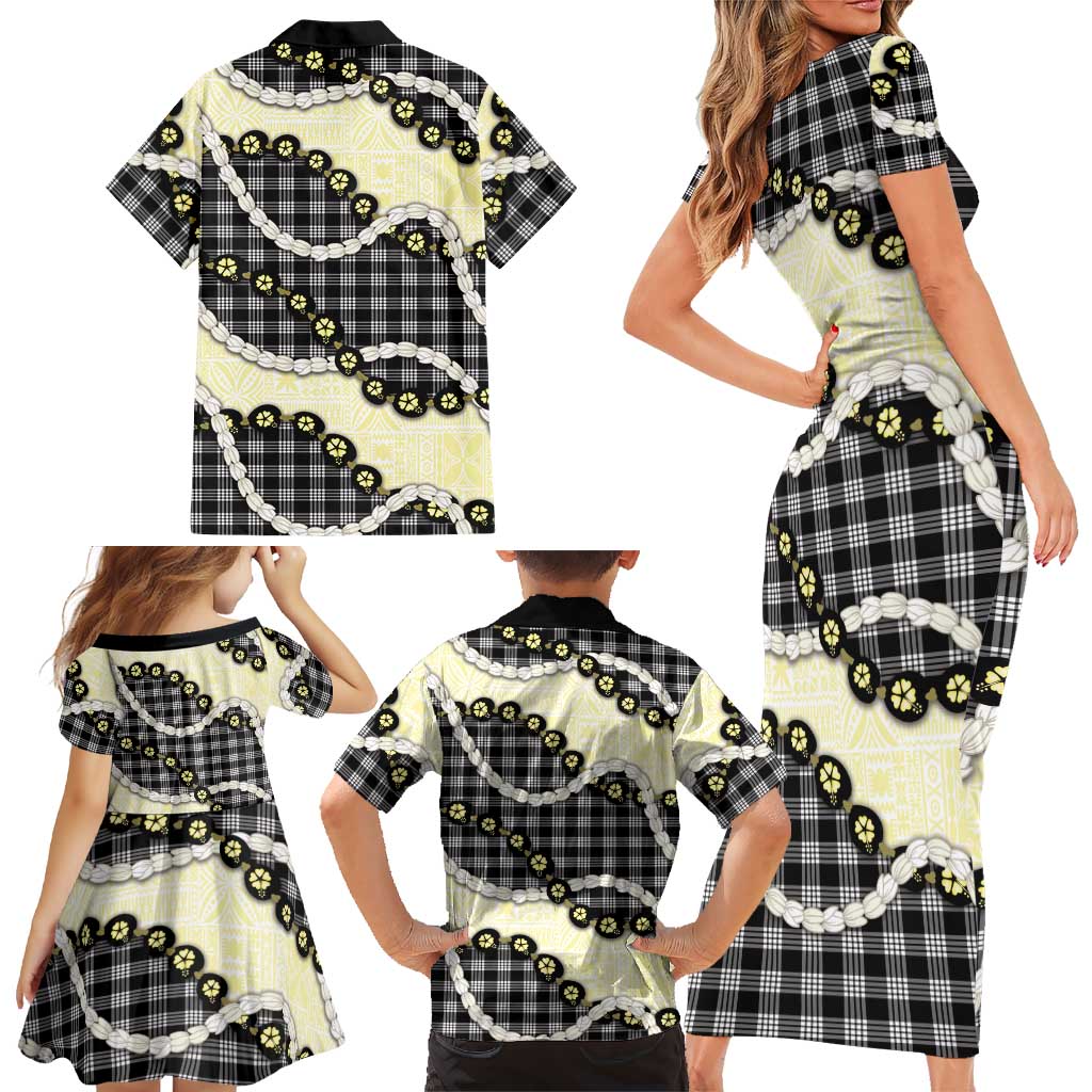 Black Palaka Hawaii Family Matching Short Sleeve Bodycon Dress and Hawaiian Shirt Kukui Nut Pikake Lei Hawaiian Tapa Pattern LT14 - Polynesian Pride