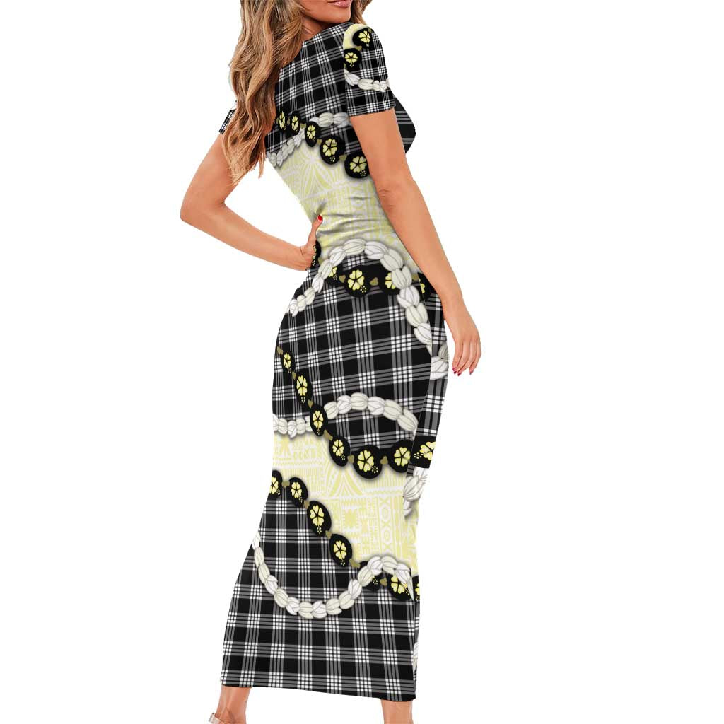 Black Palaka Hawaii Family Matching Short Sleeve Bodycon Dress and Hawaiian Shirt Kukui Nut Pikake Lei Hawaiian Tapa Pattern LT14 - Polynesian Pride