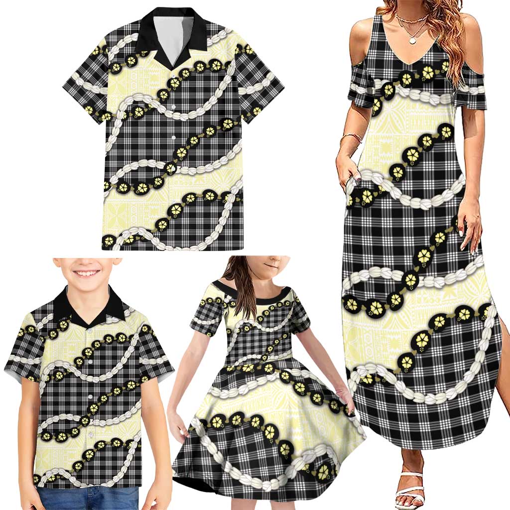 Black Palaka Hawaii Family Matching Summer Maxi Dress and Hawaiian Shirt Kukui Nut Pikake Lei Hawaiian Tapa Pattern LT14 - Polynesian Pride