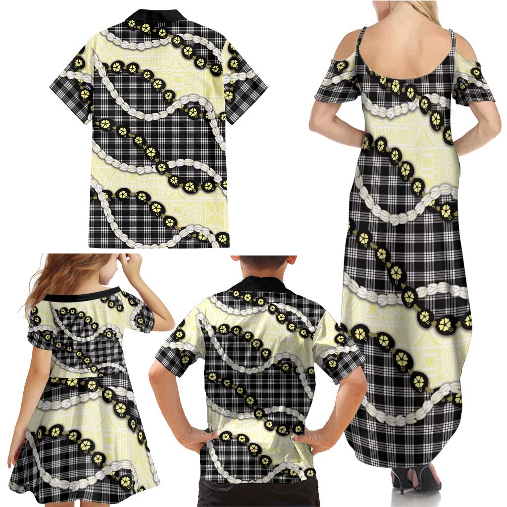 Black Palaka Hawaii Family Matching Summer Maxi Dress and Hawaiian Shirt Kukui Nut Pikake Lei Hawaiian Tapa Pattern LT14 - Polynesian Pride