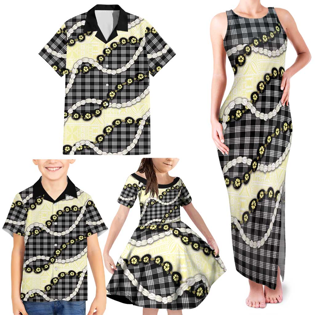 Black Palaka Hawaii Family Matching Tank Maxi Dress and Hawaiian Shirt Kukui Nut Pikake Lei Hawaiian Tapa Pattern - Polynesian Pride