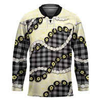 Black Palaka Hawaii Hockey Jersey Kukui Nut Pikake Lei Hawaiian Tapa Pattern - Polynesian Pride