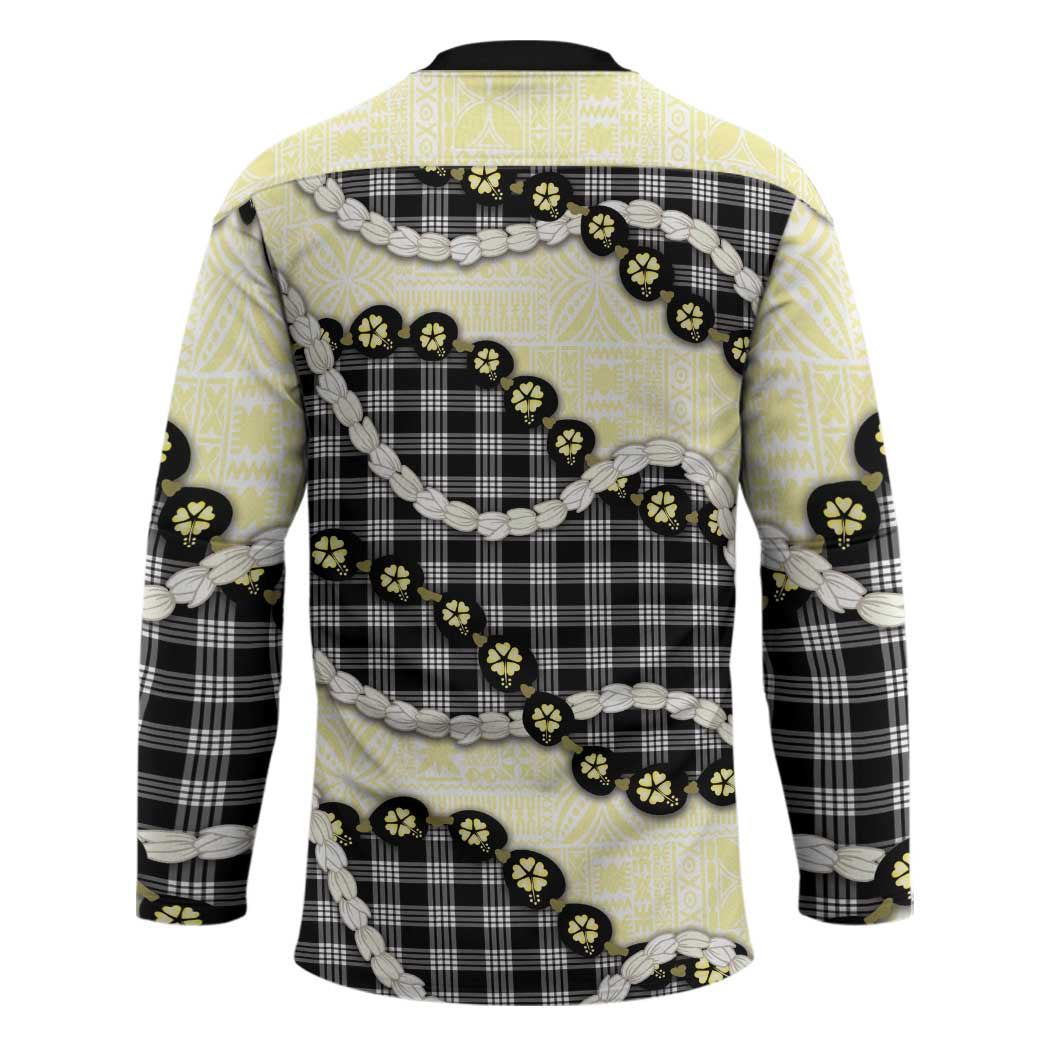 Black Palaka Hawaii Hockey Jersey Kukui Nut Pikake Lei Hawaiian Tapa Pattern - Polynesian Pride