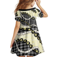 Black Palaka Hawaii Kid Short Sleeve Dress Kukui Nut Pikake Lei Hawaiian Tapa Pattern - Polynesian Pride