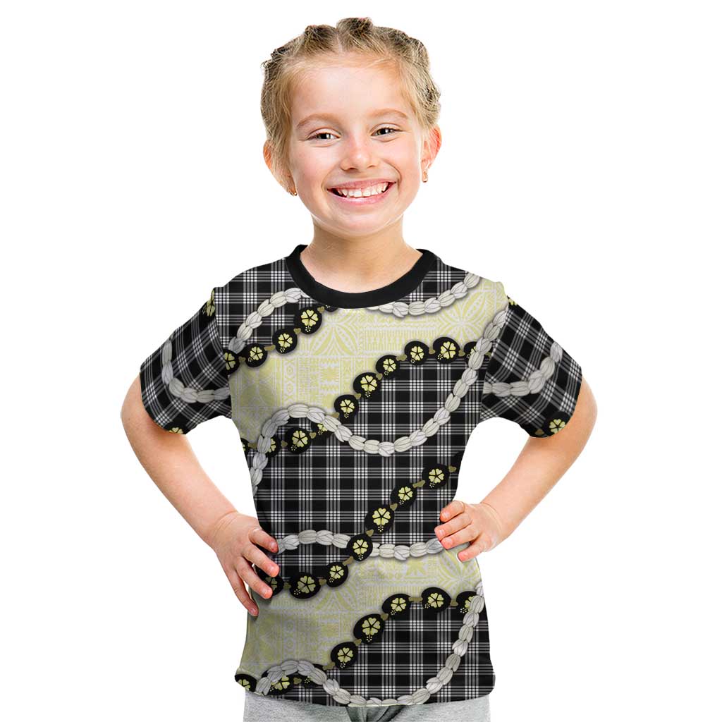 Black Palaka Hawaii Kid T Shirt Kukui Nut Pikake Lei Hawaiian Tapa Pattern - Polynesian Pride