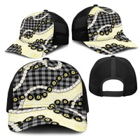 Black Palaka Hawaii Mesh Trucker Cap Kukui Nut Pikake Lei Hawaiian Tapa Pattern - Polynesian Pride