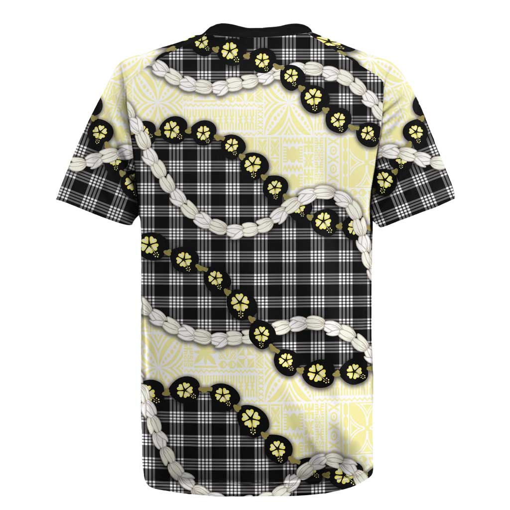 Black Palaka Hawaii Rugby Jersey Kukui Nut Pikake Lei Hawaiian Tapa Pattern - Polynesian Pride