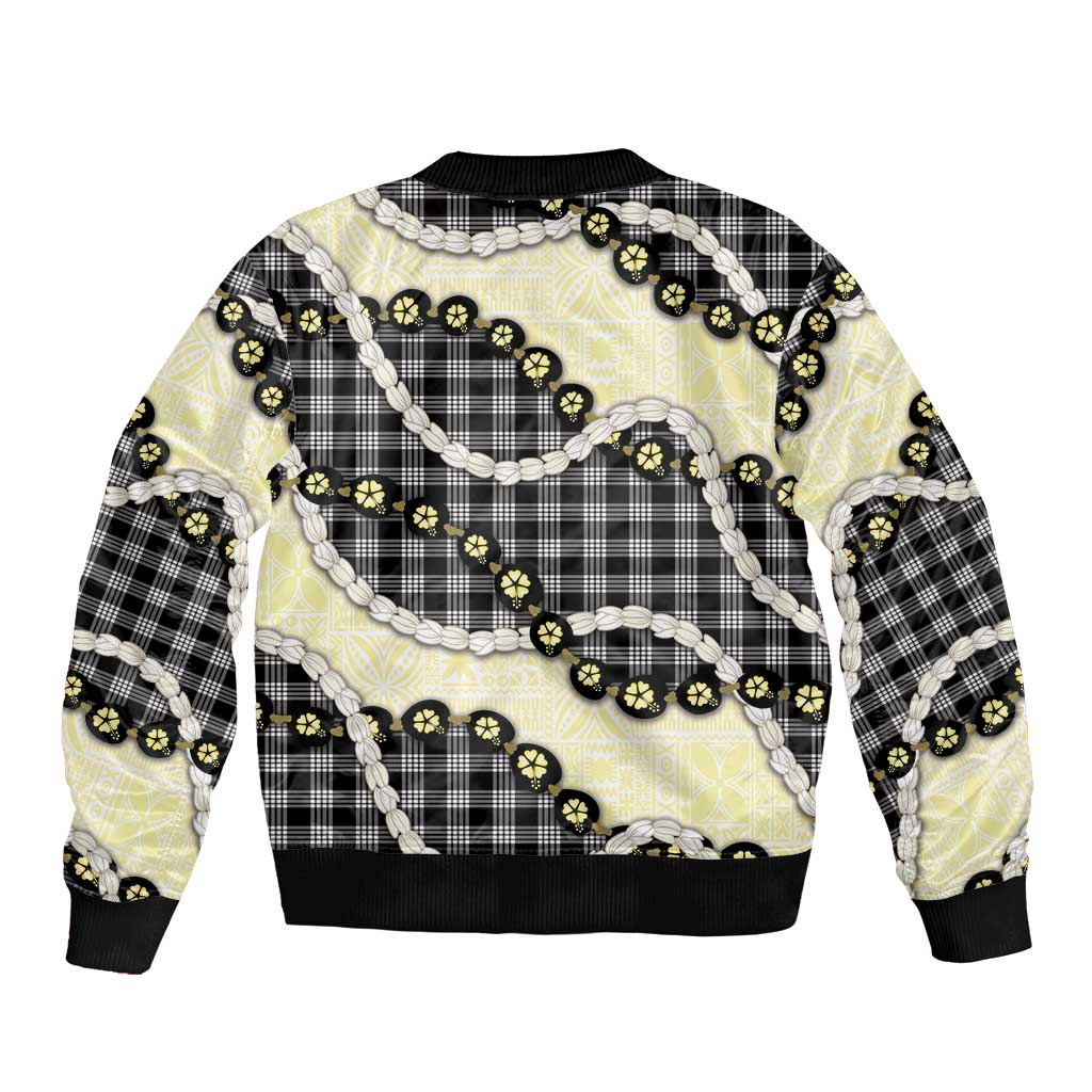 Black Palaka Hawaii Sleeve Zip Bomber Jacket Kukui Nut Pikake Lei Hawaiian Tapa Pattern LT14 - Polynesian Pride