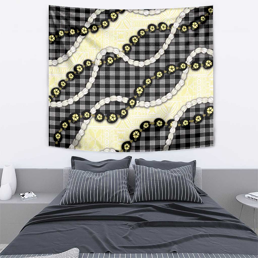 Black Palaka Hawaii Tapestry Kukui Nut Pikake Lei Hawaiian Tapa Pattern LT14 - Polynesian Pride