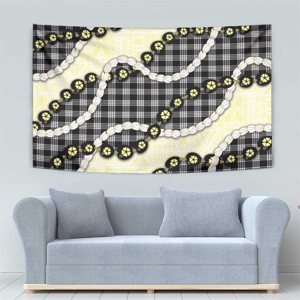 Black Palaka Hawaii Tapestry Kukui Nut Pikake Lei Hawaiian Tapa Pattern LT14 - Polynesian Pride