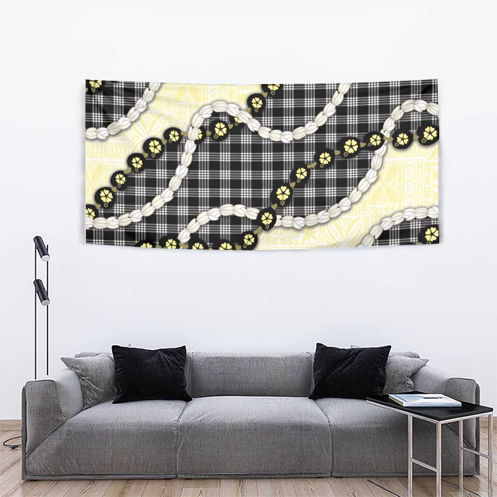 Black Palaka Hawaii Tapestry Kukui Nut Pikake Lei Hawaiian Tapa Pattern LT14 - Polynesian Pride