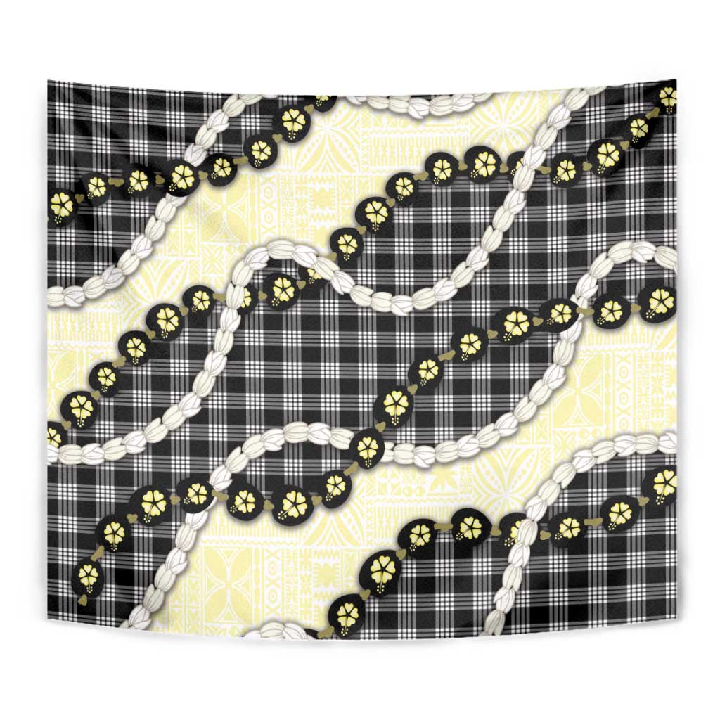 Black Palaka Hawaii Tapestry Kukui Nut Pikake Lei Hawaiian Tapa Pattern LT14 - Polynesian Pride