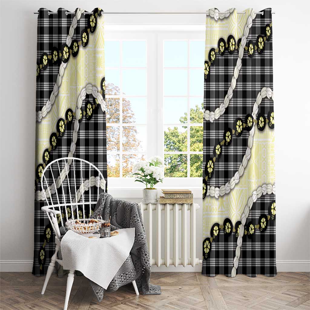Black Palaka Hawaii Window Curtain Kukui Nut Pikake Lei Hawaiian Tapa Pattern - Polynesian Pride