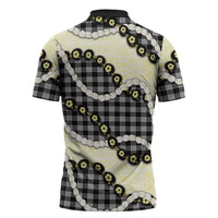 Black Palaka Hawaii Zipper Polo Shirt Kukui Nut Pikake Lei Hawaiian Tapa Pattern - Polynesian Pride