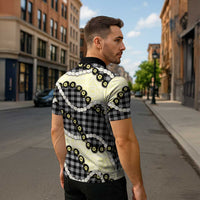 Black Palaka Hawaii Zipper Polo Shirt Kukui Nut Pikake Lei Hawaiian Tapa Pattern - Polynesian Pride