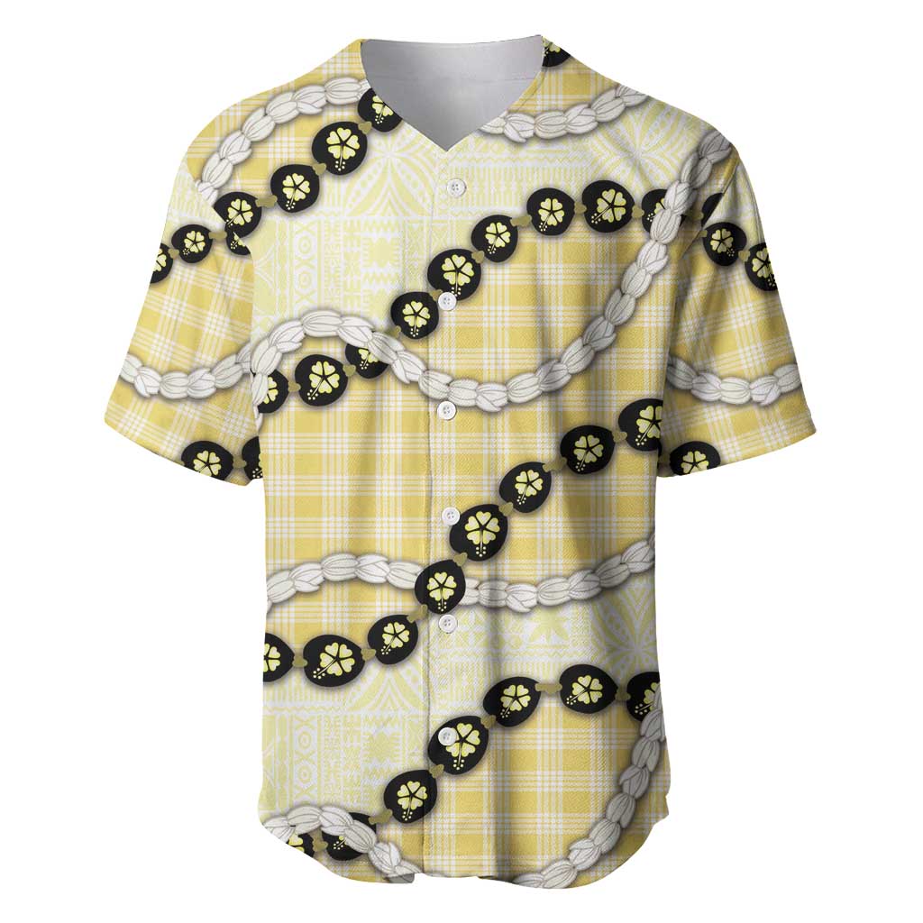 Yellow Palaka Hawaii Baseball Jersey Kukui Nut Pikake Lei Hawaiian Tapa Pattern LT14 Yellow - Polynesian Pride