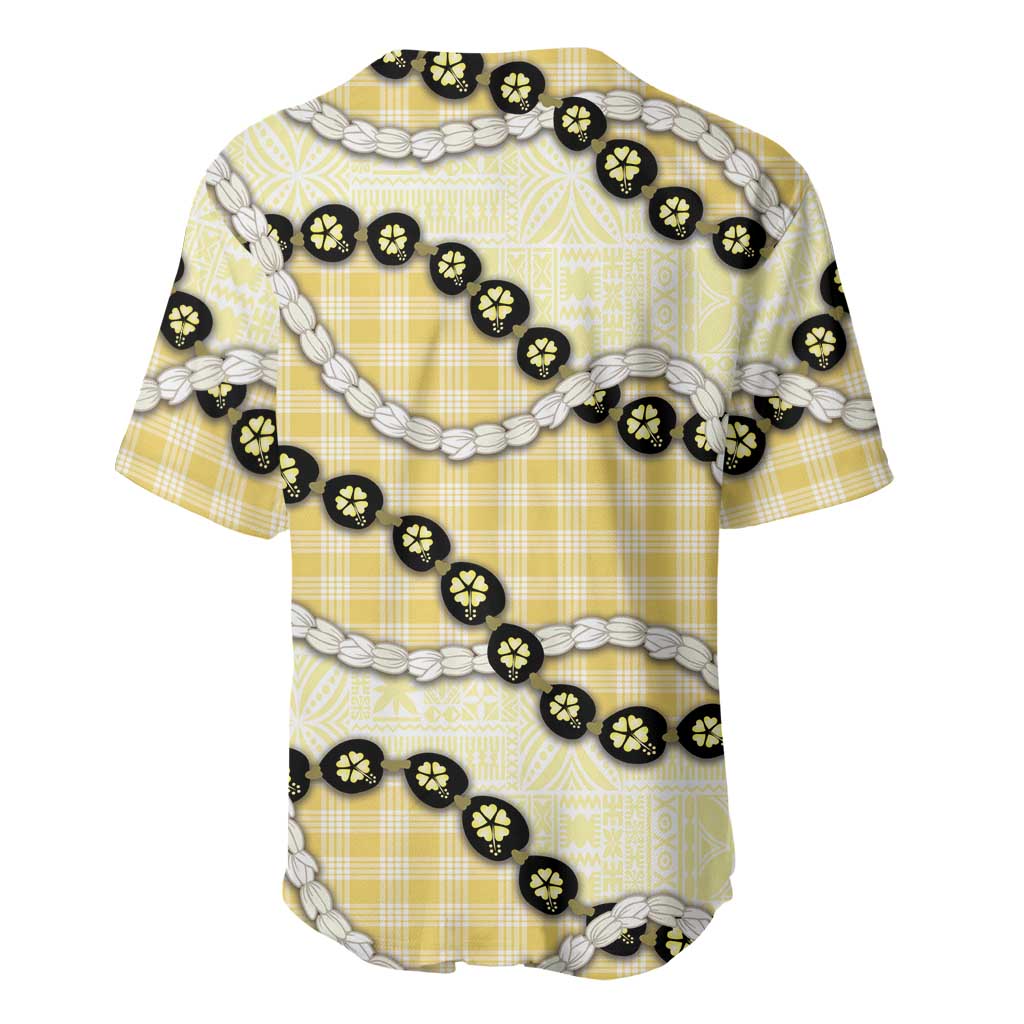 Yellow Palaka Hawaii Baseball Jersey Kukui Nut Pikake Lei Hawaiian Tapa Pattern LT14 - Polynesian Pride