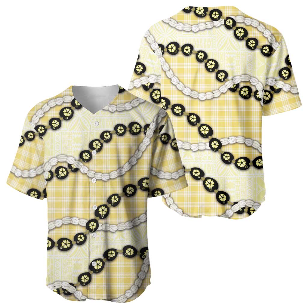 Yellow Palaka Hawaii Baseball Jersey Kukui Nut Pikake Lei Hawaiian Tapa Pattern LT14 - Polynesian Pride