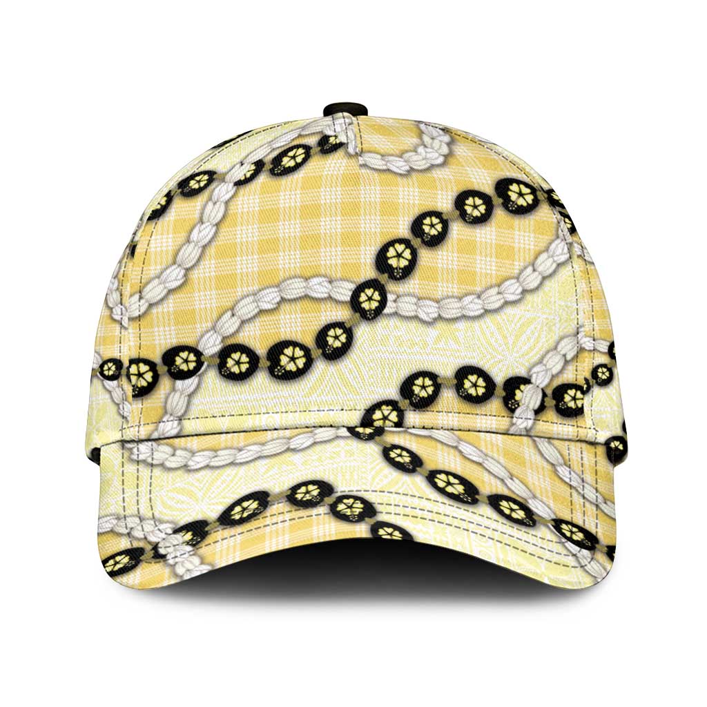 Yellow Palaka Hawaii Classic Cap Kukui Nut Pikake Lei Hawaiian Tapa Pattern - Polynesian Pride