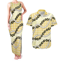 Yellow Palaka Hawaii Couples Matching Tank Maxi Dress and Hawaiian Shirt Kukui Nut Pikake Lei Hawaiian Tapa Pattern LT14 Yellow - Polynesian Pride