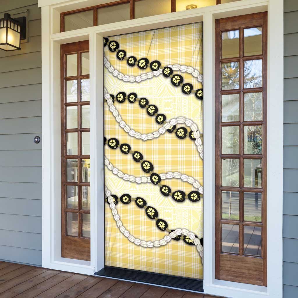 Yellow Palaka Hawaii Door Cover Kukui Nut Pikake Lei Hawaiian Tapa Pattern LT14 - Polynesian Pride