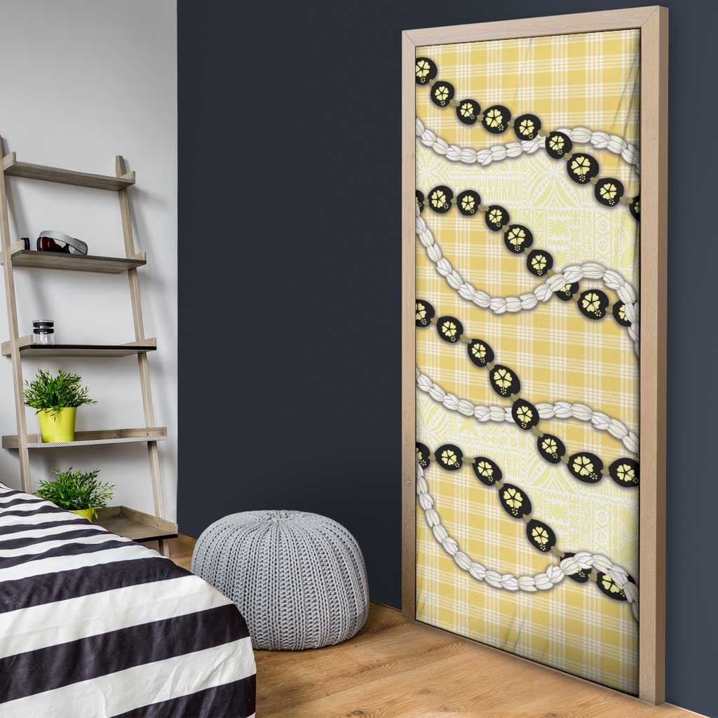 Yellow Palaka Hawaii Door Cover Kukui Nut Pikake Lei Hawaiian Tapa Pattern LT14 - Polynesian Pride