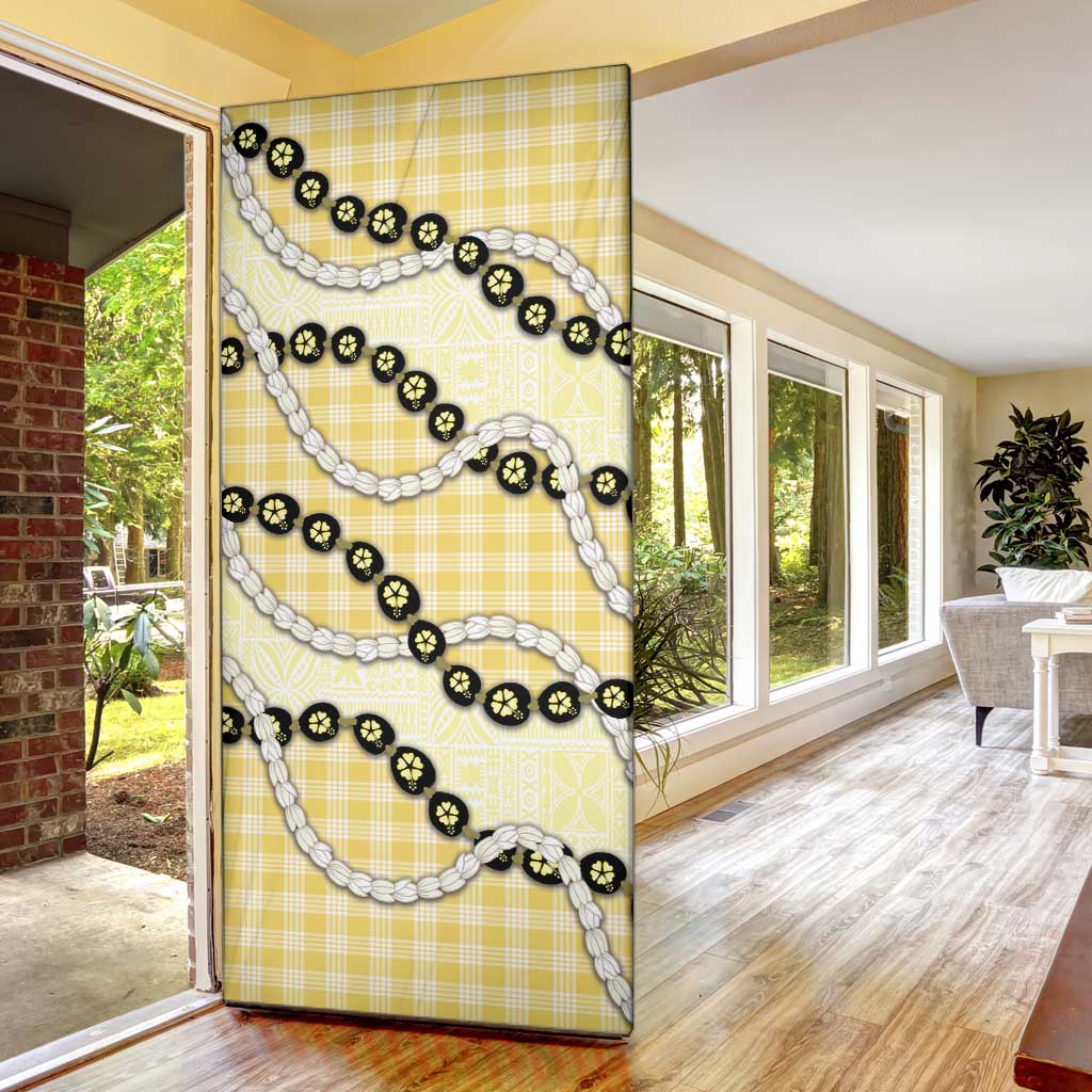Yellow Palaka Hawaii Door Cover Kukui Nut Pikake Lei Hawaiian Tapa Pattern LT14 - Polynesian Pride