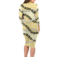 Yellow Palaka Hawaii Family Matching Long Sleeve Bodycon Dress and Hawaiian Shirt Kukui Nut Pikake Lei Hawaiian Tapa Pattern LT14 - Polynesian Pride