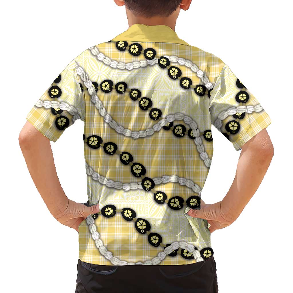 Yellow Palaka Hawaii Family Matching Mermaid Dress and Hawaiian Shirt Kukui Nut Pikake Lei Hawaiian Tapa Pattern LT14 - Polynesian Pride