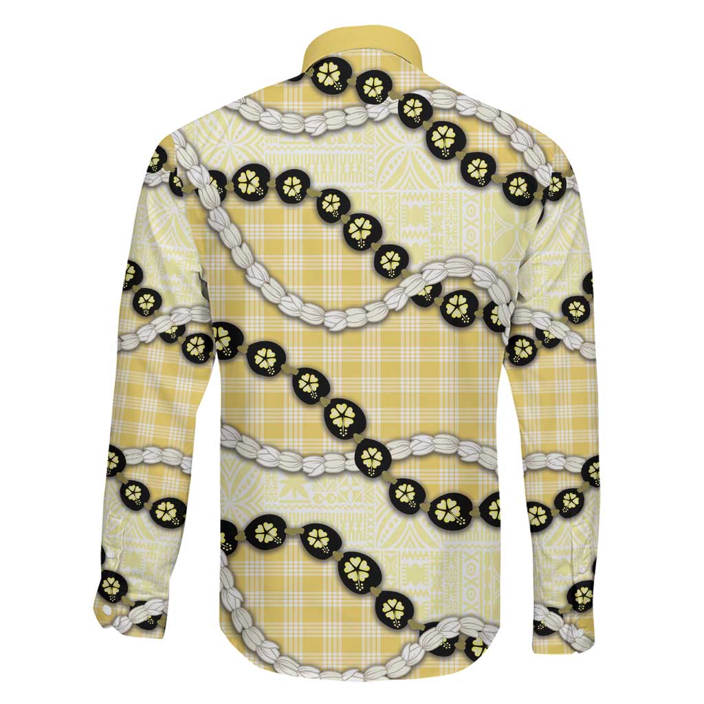 Yellow Palaka Hawaii Family Matching Off Shoulder Short Dress and Hawaiian Shirt Kukui Nut Pikake Lei Hawaiian Tapa Pattern LT14 - Polynesian Pride