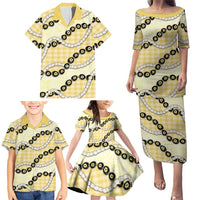 Yellow Palaka Hawaii Family Matching Puletasi and Hawaiian Shirt Kukui Nut Pikake Lei Hawaiian Tapa Pattern LT14 - Polynesian Pride