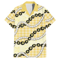 Yellow Palaka Hawaii Family Matching Puletasi and Hawaiian Shirt Kukui Nut Pikake Lei Hawaiian Tapa Pattern LT14 Dad's Shirt - Short Sleeve Yellow - Polynesian Pride