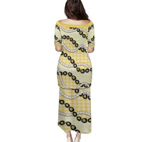 Yellow Palaka Hawaii Family Matching Puletasi and Hawaiian Shirt Kukui Nut Pikake Lei Hawaiian Tapa Pattern LT14 - Polynesian Pride