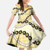 Yellow Palaka Hawaii Family Matching Summer Maxi Dress and Hawaiian Shirt Kukui Nut Pikake Lei Hawaiian Tapa Pattern LT14 Daughter's Dress Yellow - Polynesian Pride