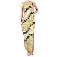 Yellow Palaka Hawaii Family Matching Tank Maxi Dress and Hawaiian Shirt Kukui Nut Pikake Lei Hawaiian Tapa Pattern LT14 Mom's Dress Yellow - Polynesian Pride
