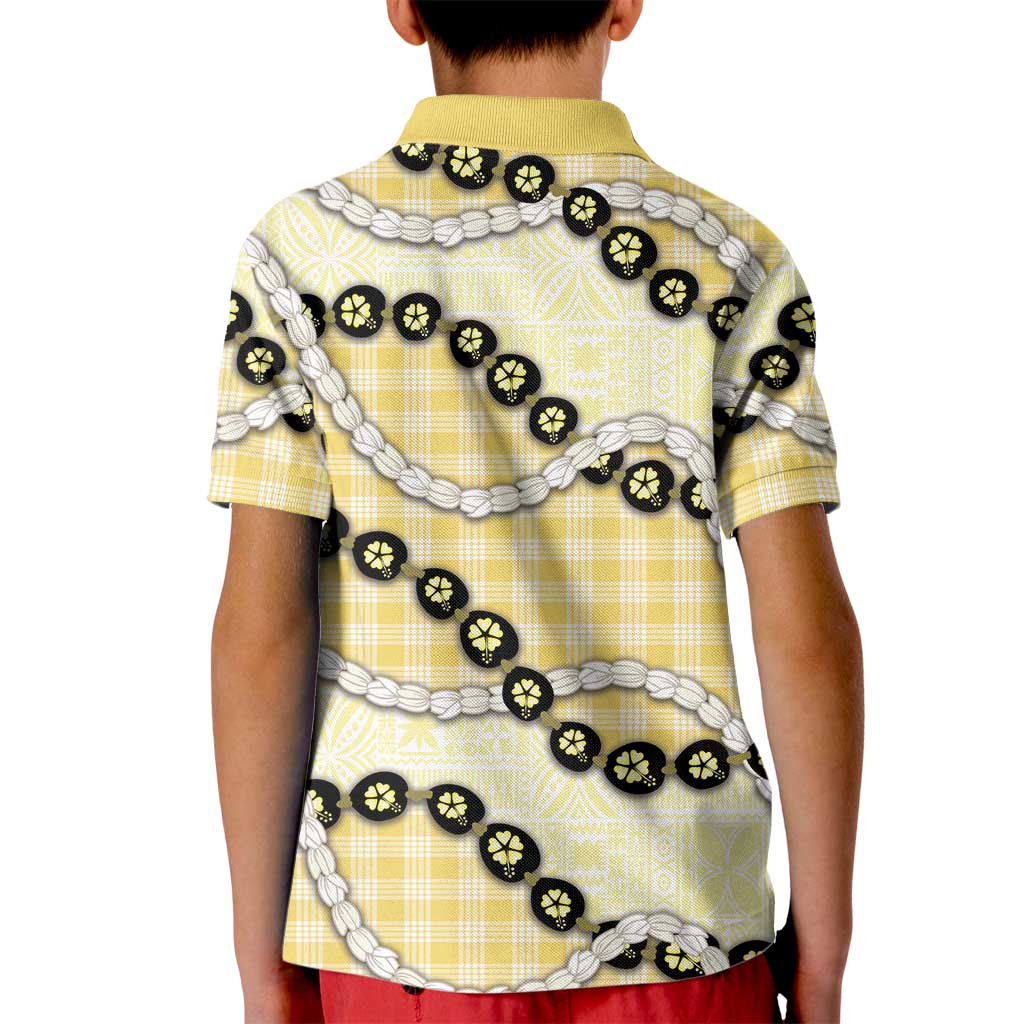 Yellow Palaka Hawaii Kid Polo Shirt Kukui Nut Pikake Lei Hawaiian Tapa Pattern - Polynesian Pride
