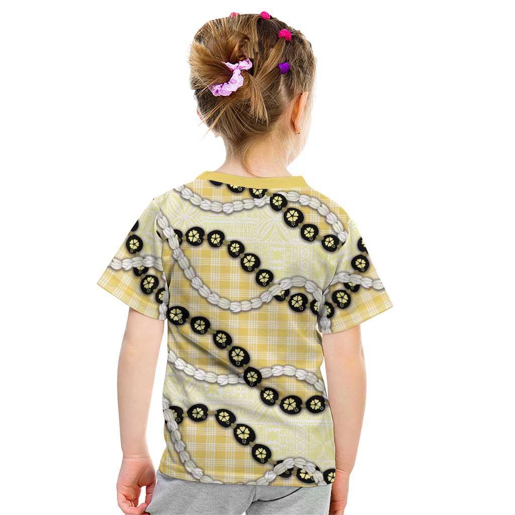Yellow Palaka Hawaii Kid T Shirt Kukui Nut Pikake Lei Hawaiian Tapa Pattern - Polynesian Pride
