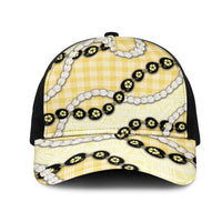Yellow Palaka Hawaii Mesh Trucker Cap Kukui Nut Pikake Lei Hawaiian Tapa Pattern - Polynesian Pride