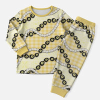 Yellow Palaka Hawaii Christmas Pajama Set Kukui Nut Pikake Lei Hawaiian Tapa Pattern LT14 Men Yellow - Polynesian Pride