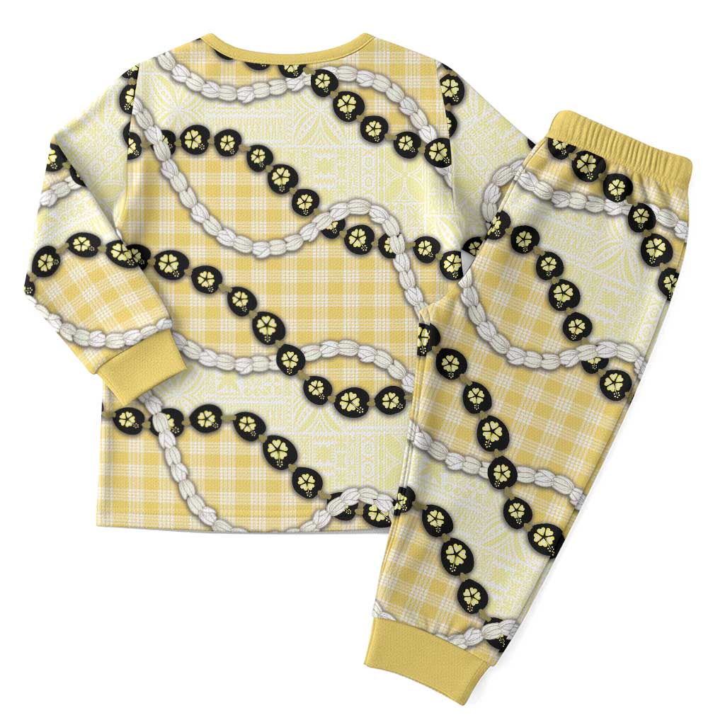 Yellow Palaka Hawaii Christmas Pajama Set Kukui Nut Pikake Lei Hawaiian Tapa Pattern LT14 - Polynesian Pride