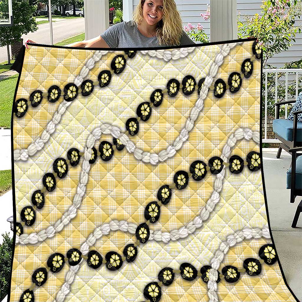 Yellow Palaka Hawaii Quilt Kukui Nut Pikake Lei Hawaiian Tapa Pattern LT14 Yellow - Polynesian Pride