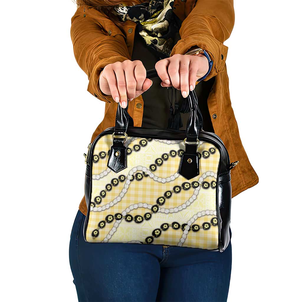 Yellow Palaka Hawaii Shoulder Handbag Kukui Nut Pikake Lei Hawaiian Tapa Pattern LT14 One Size Yellow - Polynesian Pride